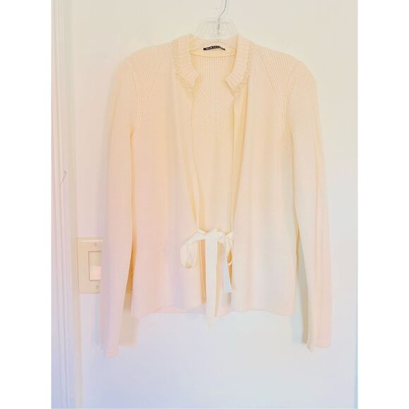 ELIE Tahari 100% Extra Fine Merino Wool Ivory Knit Cardigan - Picture 11 of 12